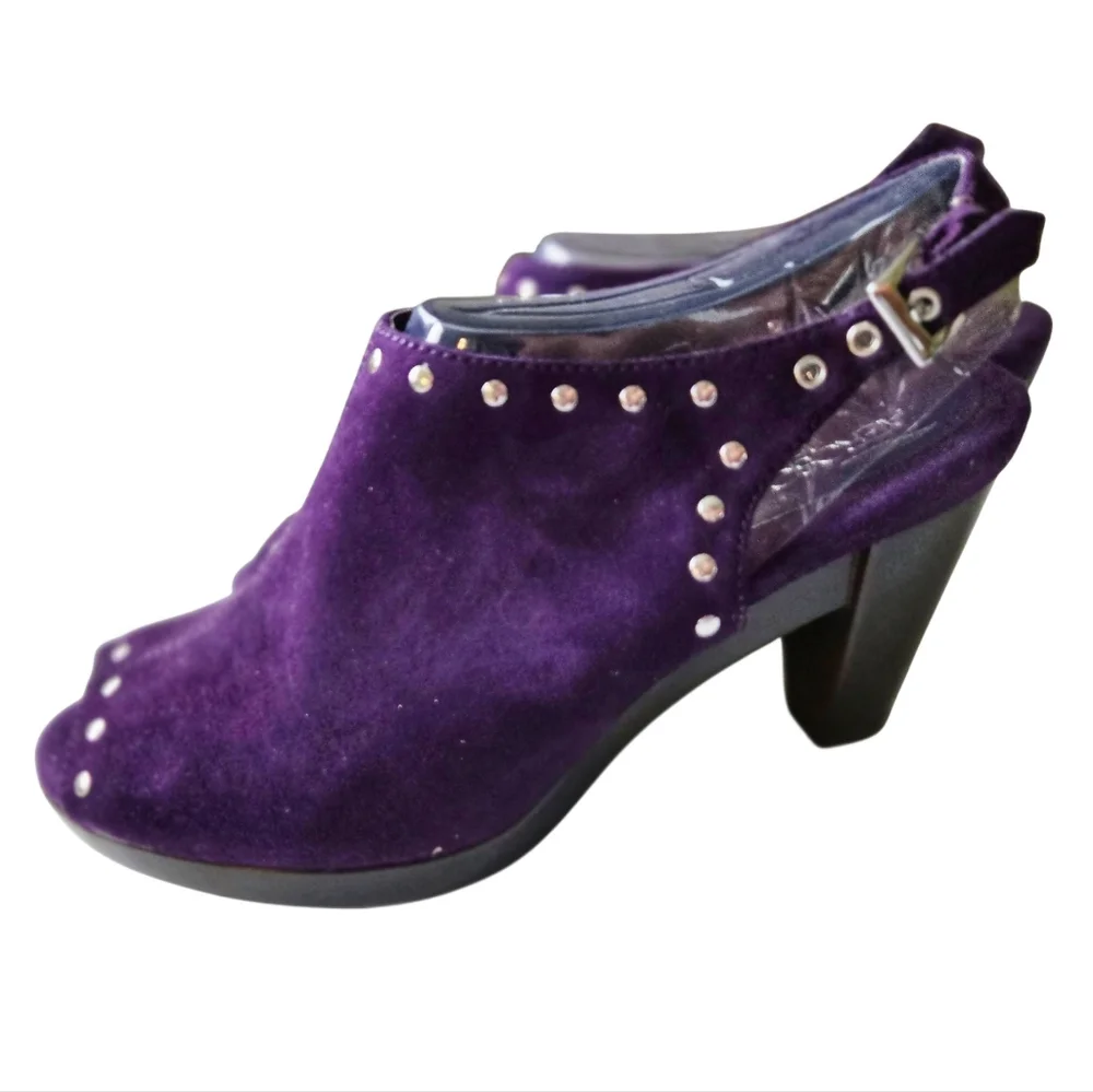 NEW! AEROSOLES Haven Purple Suede Heels with Stud Accents And Peep Toe. NIB. - Picture 3 of 8